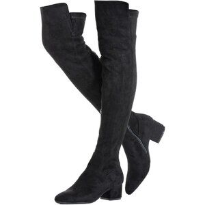 Women Black\2inch Suede Over the Knee Thigh High Chunky Block Heel Winter Boots